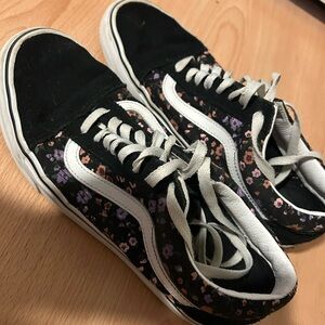 Vans Black Low-Top Sneakers with Purple & Pink Floral Print